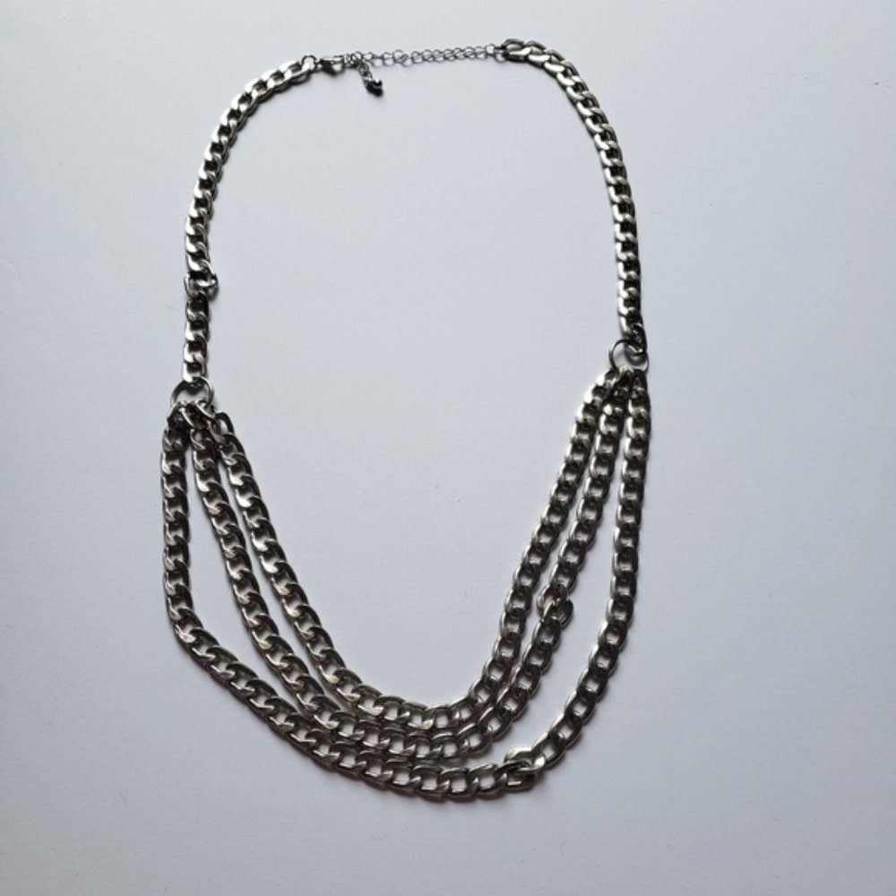 Silver Multi Layer Chunky Curb Chain Necklace - image 1